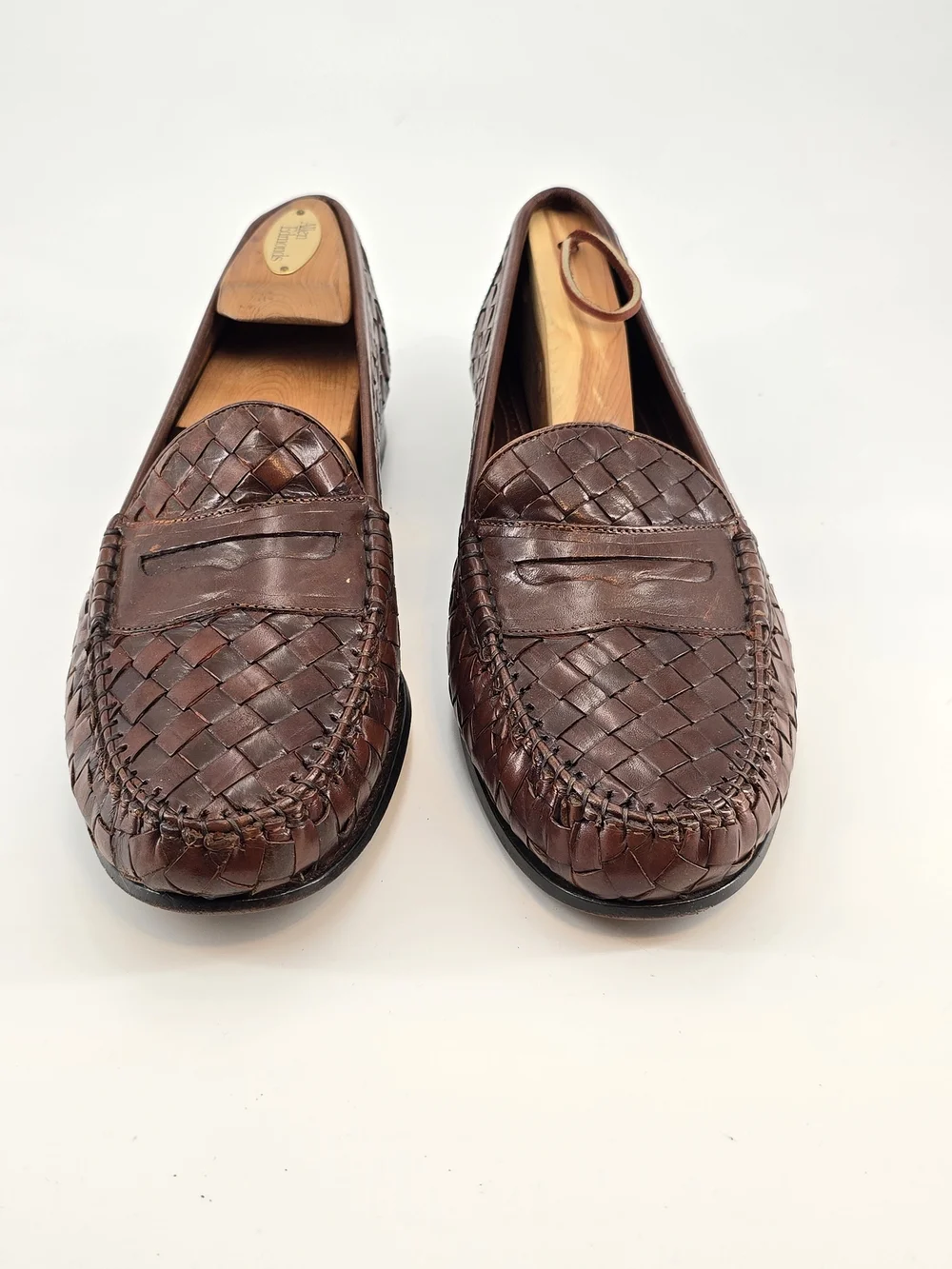 Allen Edmonds Brown Woven Leather Penny Loafers 9 D St. Lucia